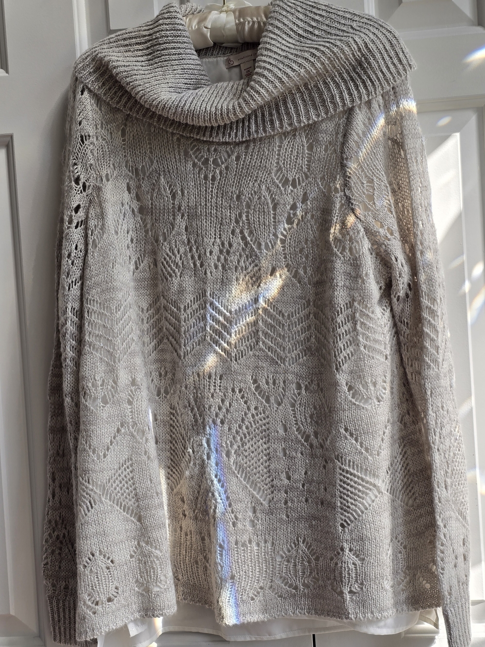 Open-Knit Cowl Neck Sweater - Silver/Gray